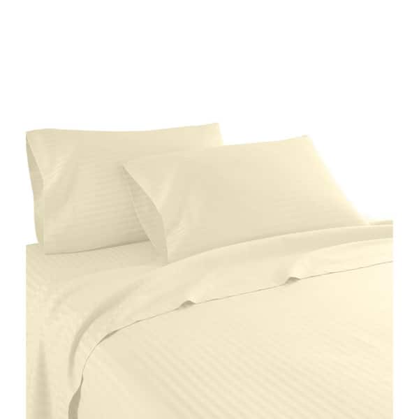 Unbranded Hotel London 600 Thread Count 100% Cotton Deep Pocket Striped Sheet Set (King, Ivory)