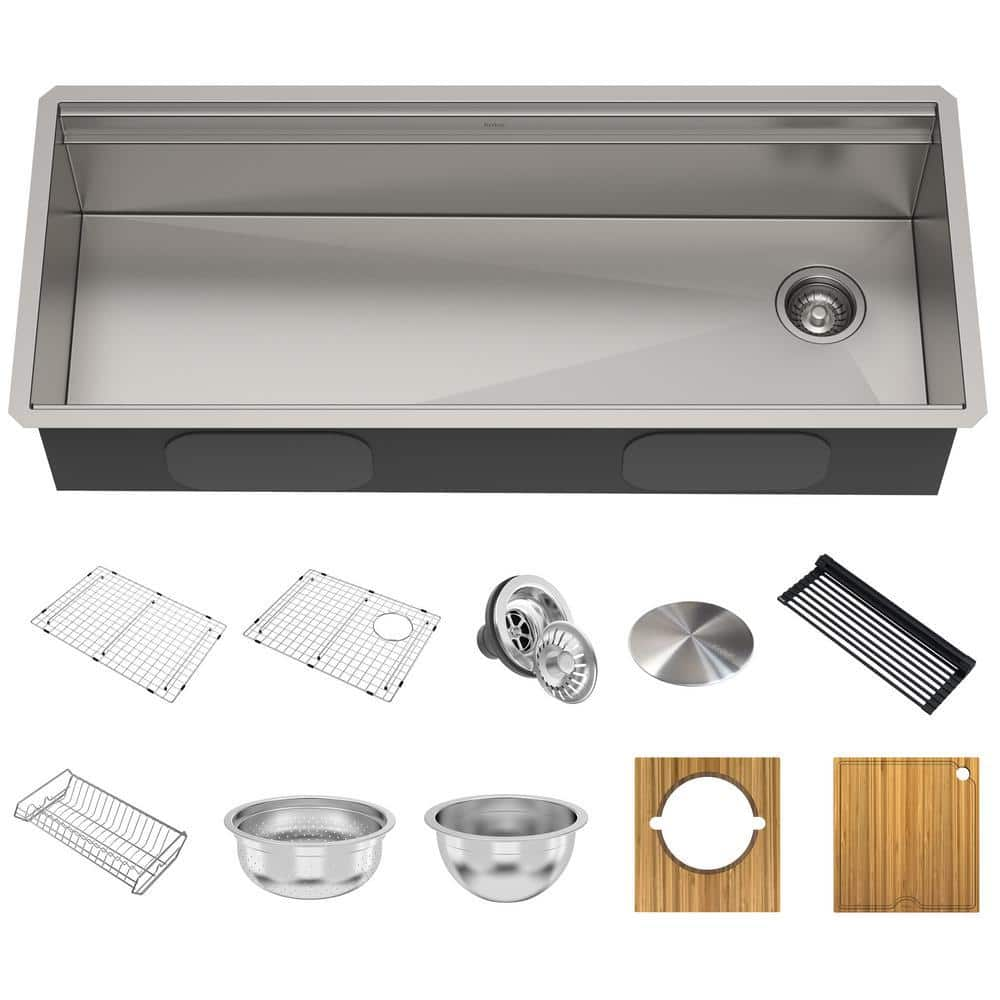 KRAUS Kore Workstation Undermount Stainless Steel 45 in. Single Bowl ...