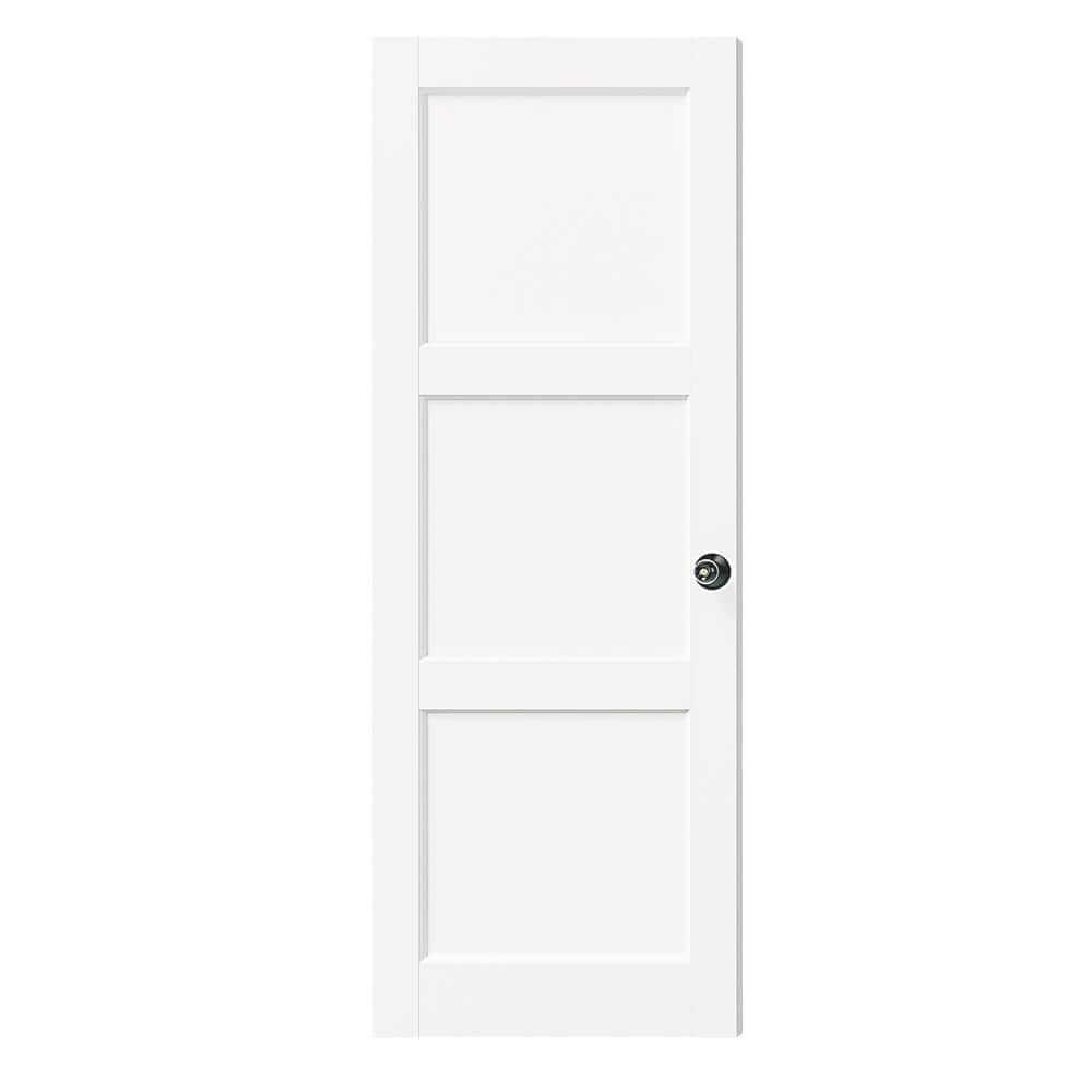 30 in. x 80 in. MDF, Composite, Pre-assembled, Primed, White, 3 Panel Interior Door Slab with Black Goal Doorknob price history on PriceWatchPro