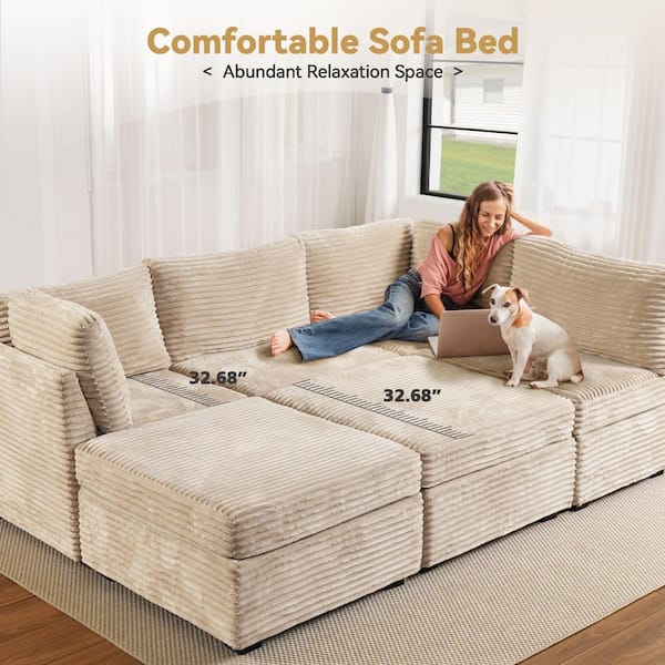 Allwex CUKE 159 in. Wide 8-Piece Modern Deep Seat Plush Corduroy U