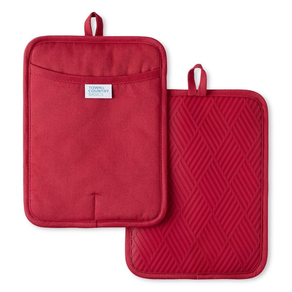 Basketweave Soft Silicone Solid Modern Red Potholder (2-Pack)