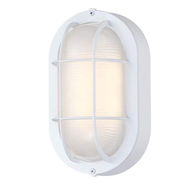 Hukoro 8.5 in. Matte White Integrated LED Outdoor Hardwired Cylinder Sconce with Frosted Glass Shade, No Bulb Included