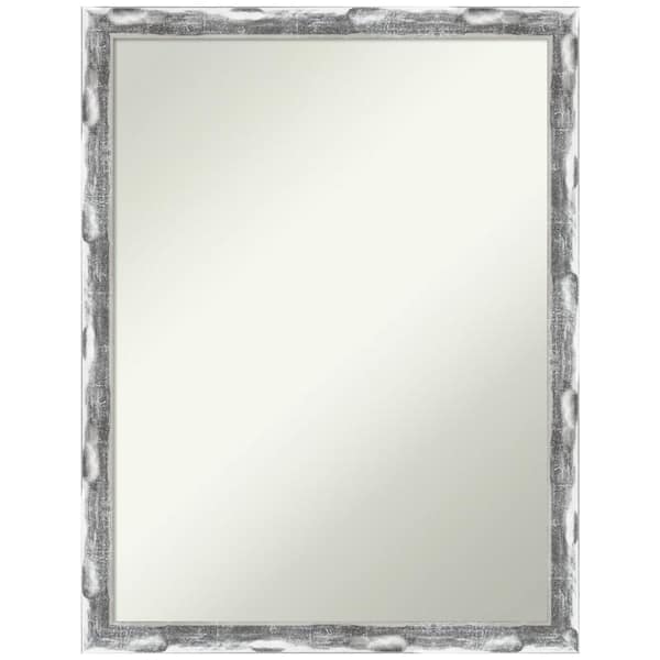Amanti Art Scratched Wave Chrome 20 in. H x 26 in. W Framed Non-Beveled Wall Mirror in Silver