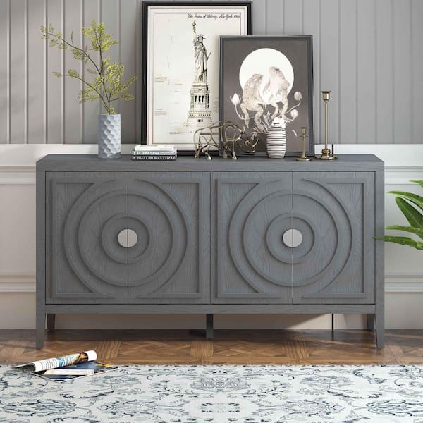 Gray MDF Buffet Cabinet with Round Metal Door Handle and Sideboard Door