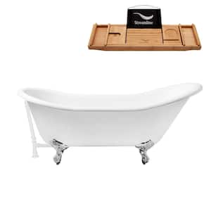 67 in. Cast Iron Clawfoot Non-Whirlpool Bathtub in Glossy White with Glossy White Drain and Polished Chrome Clawfeet