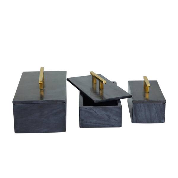 KhanImports Decorative Black Marble Box, Stone Box with Lid - Rectangular,  5 Inch