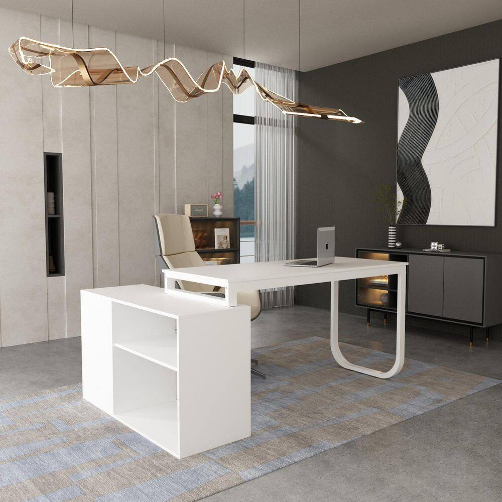 【正規品】ラブブ　ラック　LUCK FUFU&GAGA 68.5 in. W L-Shaped White Writing Desk Adjustable