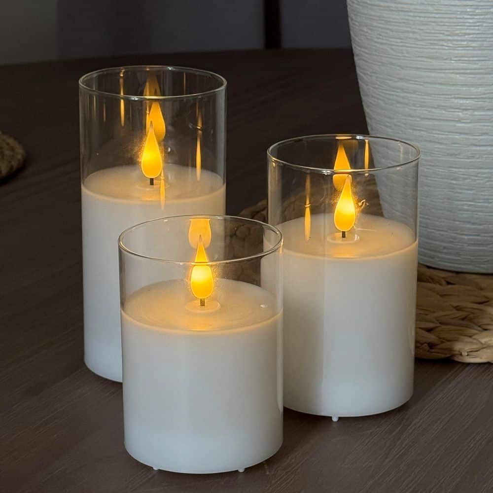 DANCYHOME H5/6/7 in. x W3 in. LED Pillar White Real Wax Dimmable