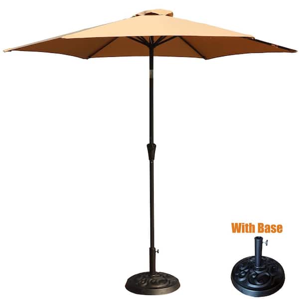 ToolCat 8.8 ft. Aluminum Outdoor Patio Umbrella with 33 lbs. Round Resin Umbrella Base, with Hand Crank Lift in Taupe