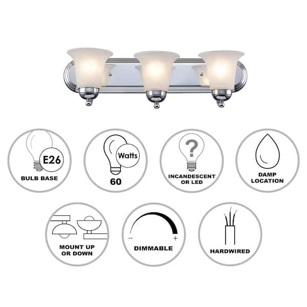 Cabernet Collection 24 in. 3-Light Polished Chrome Bathroom Vanity Light Fixture with White Marbleized Shade