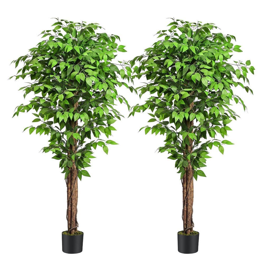 6.2 ft. Green Artificial Ficus tree , Lush with thick foliage. for Indoor or Outdoor Home, Office Decor，(Set of 2)