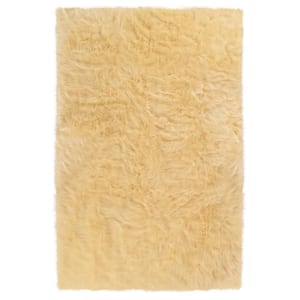 Pale Yellow 2 ft. x 3 ft. Sheepskin Faux Furry Cozy Area Rug