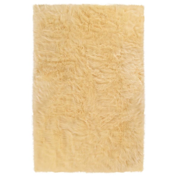 Sheepskin Faux Furry Pale Yellow Cozy Rugs 8 ft. x 10 ft. Area Rug