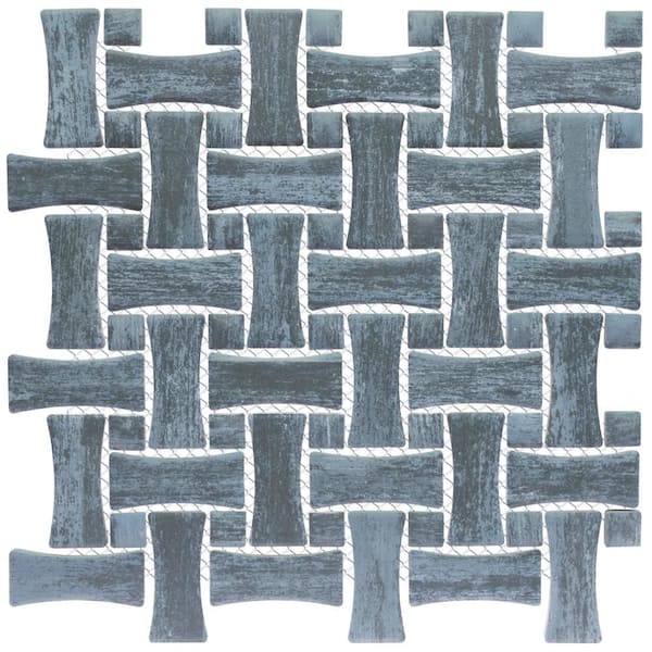 Merola Tile Cassis Dog Bone Basketweave Black with Black Dot 6 in. x 6 in. Porcelain Mosaic Take Home Tile Sample