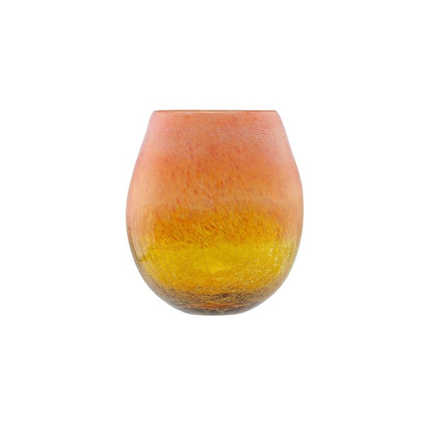 Northlight 8 in. Amber Yellow Crackled and Coral Frosted Hand Blown Glass Vase