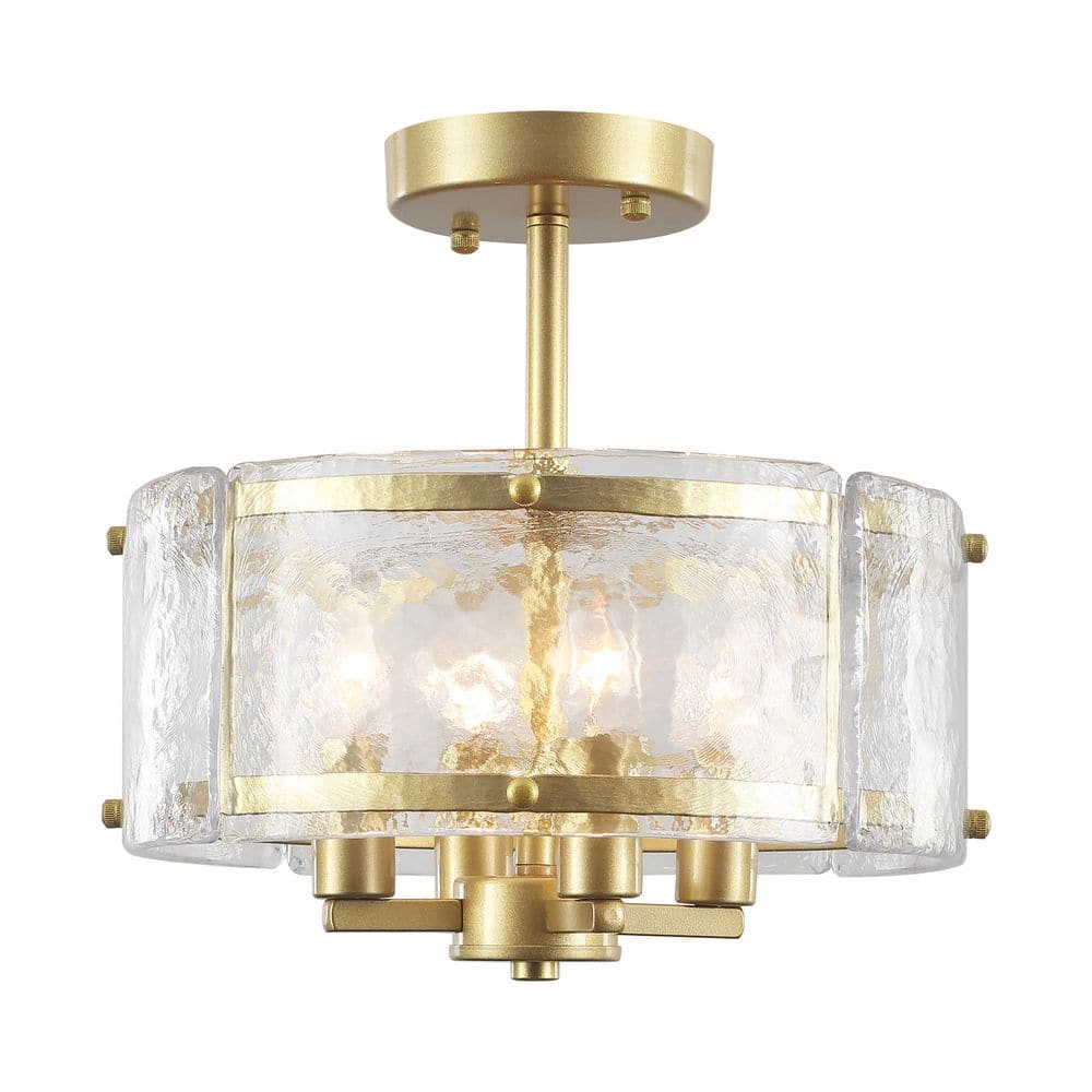 12.6 in. 4-Light Gold Modern Entryway Semi-Flush Mount Light Ceiling Light Fixture with Glass Shade price history on PriceWatchPro