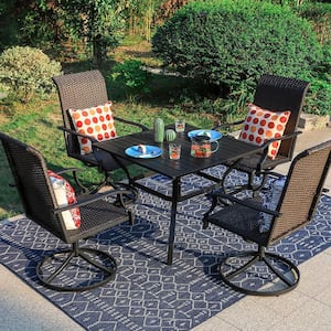 5-Piece Patio Outdoor Dining Set with Square Table and Rattan Swivel Chair