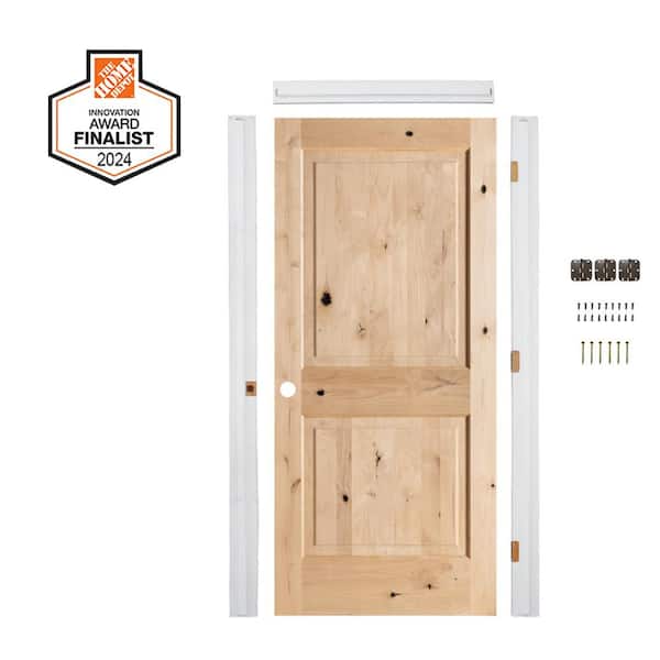 Krosswood Doors DIY RTA Kit 28 in. x 80 in. Knotty Alder 2-Panel Square Top Right-Hand Unfinished Single Ready To Assemble Interior Door