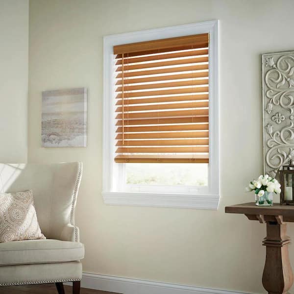 Home Decorators Collection Pre-Cut 31.5 in. W x 64 in. L Cordless Room Darkening Faux Wood Blinds with 2.5 in. Slats