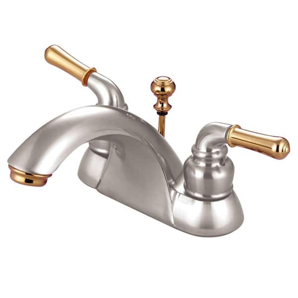 Kingston Brass 4 in. Centerset 2-Handle Bathroom Faucet in Brushed Nickel and Polished Brass
