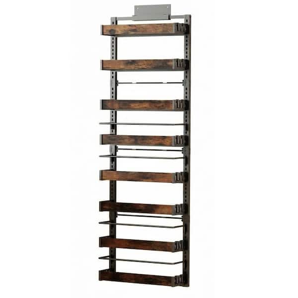 Black Rustic Adjustable Basket Over Door Wall Mount Pantry Organizer with Hooks Metal Spice Rack for Storage