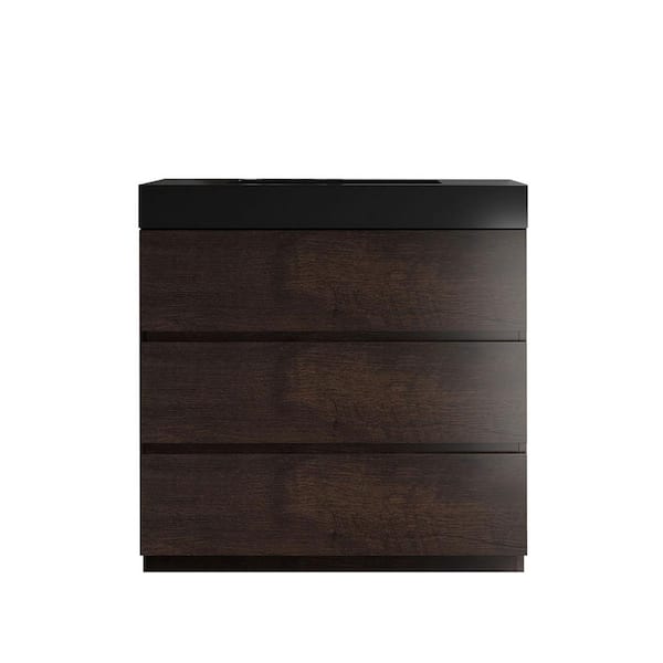 FORCLOVER 36 in. W x 18.1 in. D x 37 in. H Single Sink Freestanding Bath Vanity in Brown with Black Engineered Stone Top