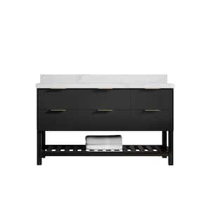 Catalina 60 in. W x 22 in. D x 36 in. H Single Sink Bath Vanity in Black with 2" Calacatta Nuvo Top