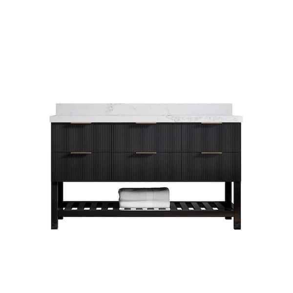 Willow Collections Catalina 60 in. W x 22 in. D x 36 in. H Single Sink Bath Vanity in Black with 2" Calacatta Nuvo Top