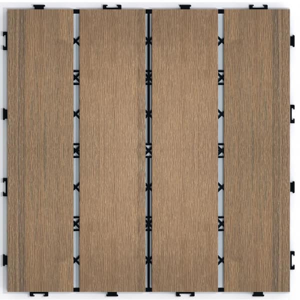 11.8 in. W x 11.8 in. L Outdoor Striped Pattern WPC Composite Interlocking Flooring Deck Tiles (Set of 11) in Oak