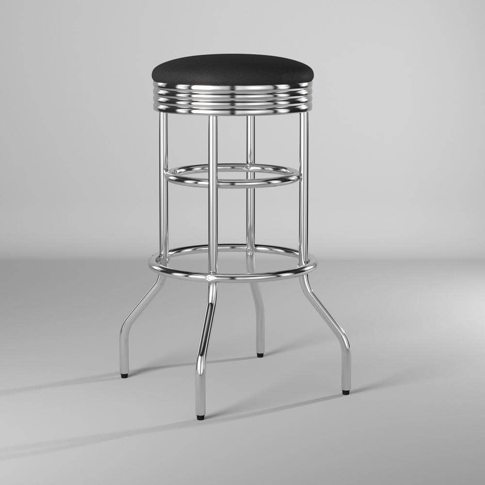Black Faux Leather and Chrome Swivel Bar Stools, 30" Set