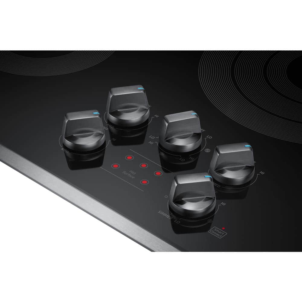 36" Black Ceramic 5-Burner Electric Cooktop with Stainless Steel Frame