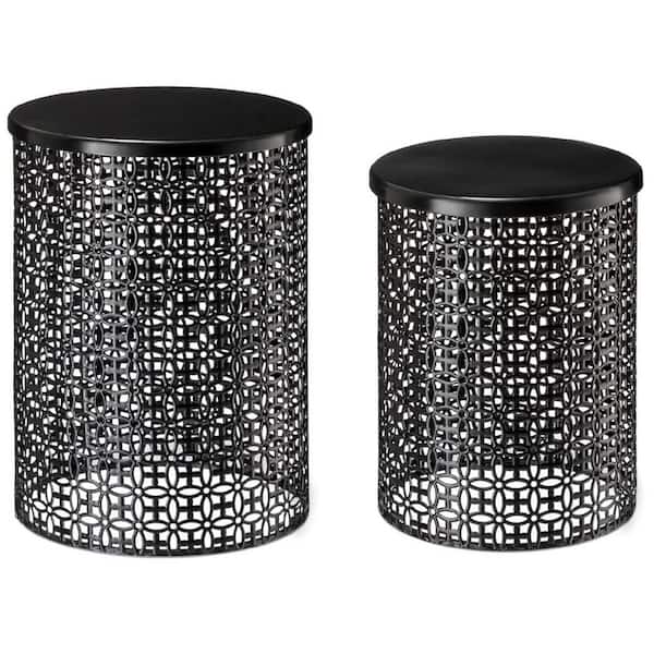 Black Metal Outdoor Side Table, (Set of 2) L0BSCD4BPS - The Home Depot
