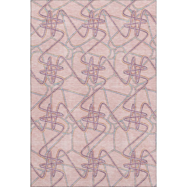 Addison Rugs Mayfield Premium Machine Washable Abstract AMF947 Pink 3 ft. x 4 ft. Area Rug