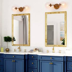 Mid-Century Modern Globe Bathroom Vanity Light 2-Light Brass Gold Round Wall Light with Seeded Glass Shades