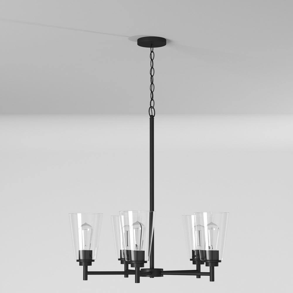 Westin Matte Black Five-Light Chandelier with Clear Glass Shades