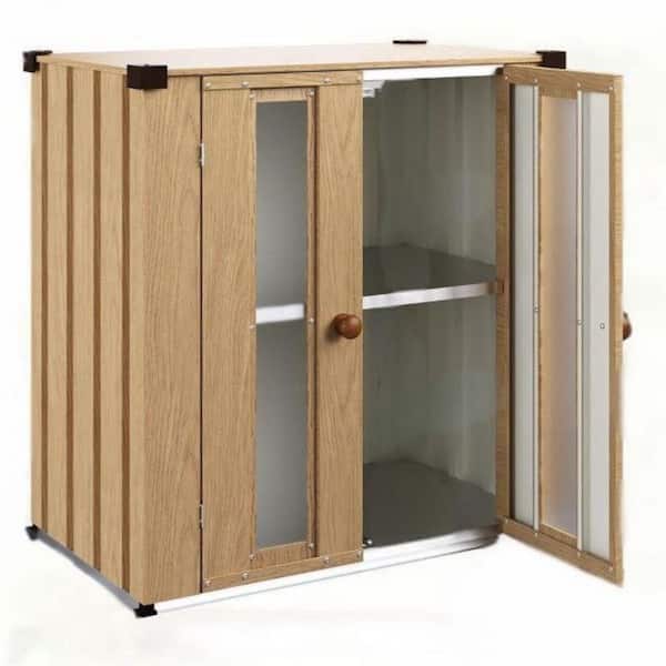 18.1 in. W x 30.3 in. D x 31.1 in. H Wooden Color Metal Outdoor Storage Cabinet, Tools Storage Shed