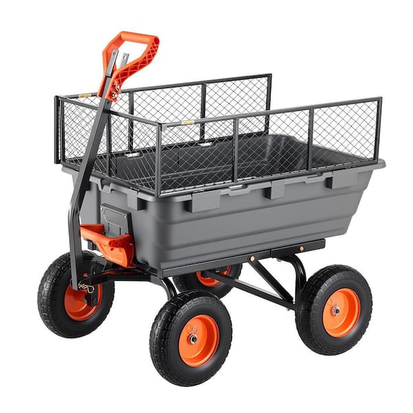 Garden Dump Cart, 10 cu.ft. Polypropylene Garden Cart with Storage Fence, 2-in-1 Handle, 1200 lbs. Capacity, 2025 update