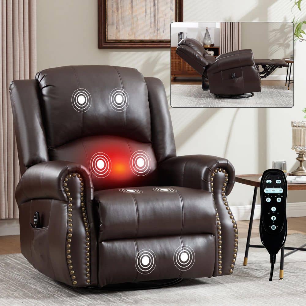 aisword Wine Red 360° Faux Leather Manual Swivel Rocker Recliner