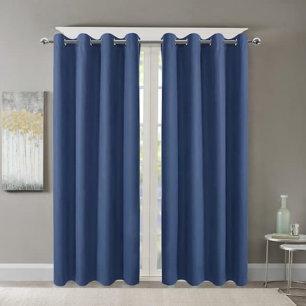 100% Blackout Panels Heavy Thick Grommet Bay Window Curtain 1 Set NAVY BLUE 