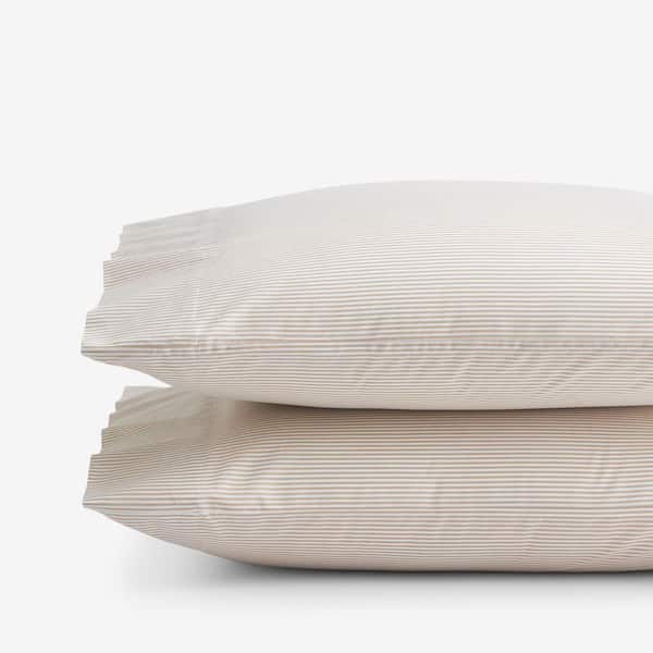 Company Cotton Stripe Yarn-Dyed Tan Cotton Percale Standard Pillowcase (Set of 2)