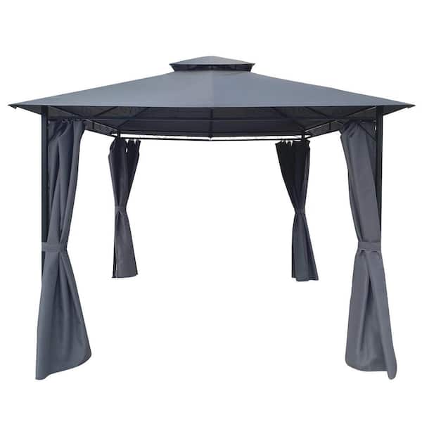 maocao hoom 10x10 ft. Gray Curtains Outdoor Patio Garden Gazebo Steel Fabric Rectangle Soft Top Gazebo