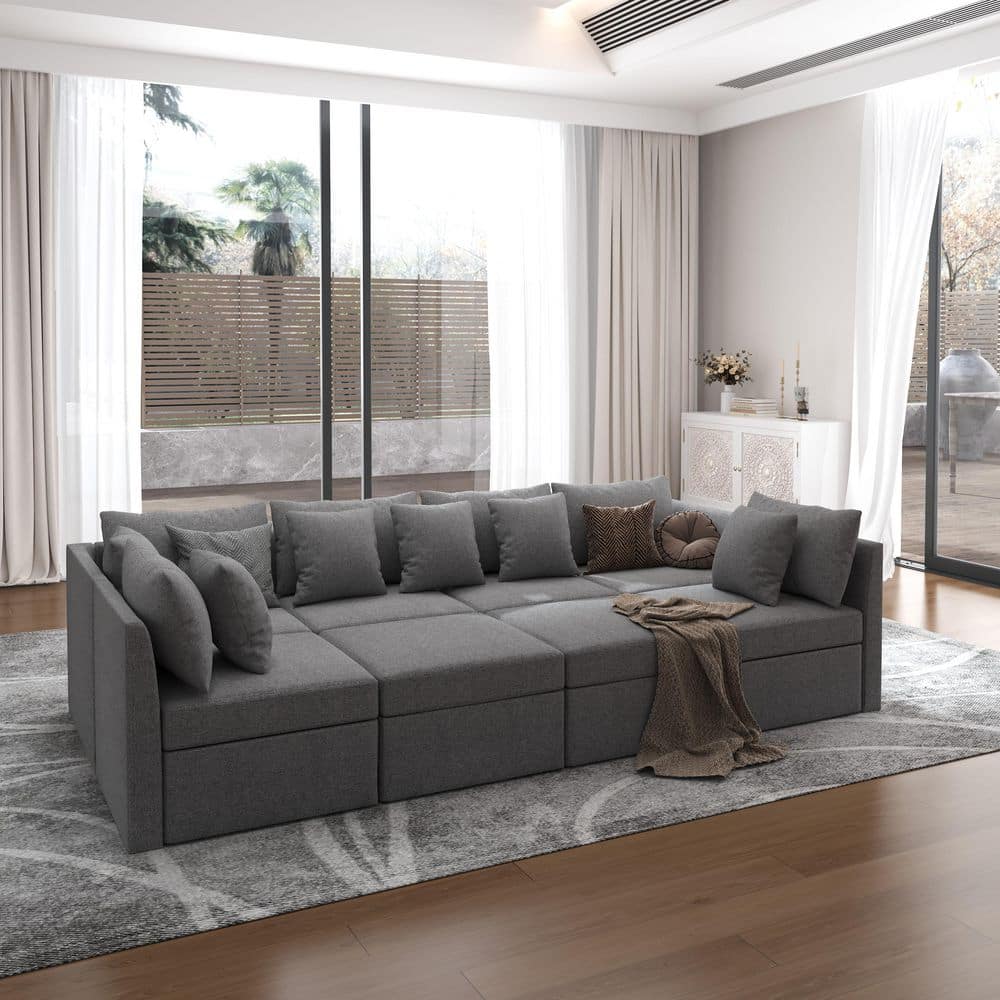 Merra Norra Collection 116 in. 8-Piece Fabric with Storage Modular