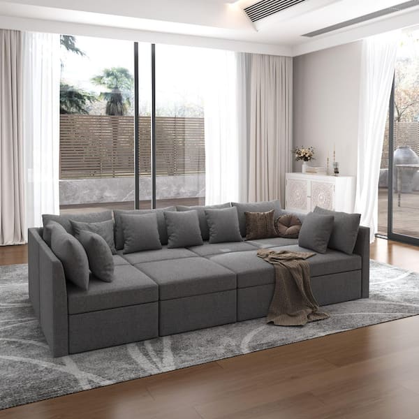 Norra Collection 116 in. 8-Piece Fabric with Storage Modular Sectional Sofa in Dark Gray