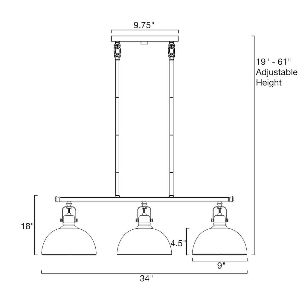 Belle 34" Oil-Rubbed Bronze 3-Light Industrial Kitchen Island Pendant
