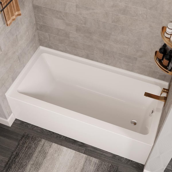 DEERVALLEY 60 in. x 30 in. Rectangular Alcove Soaking Acrylic Bathtub with Right-Hand Drain in White