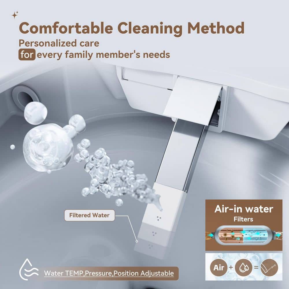 White Ceramic Smart Bidet Toilet with LED Display and Heated Seat