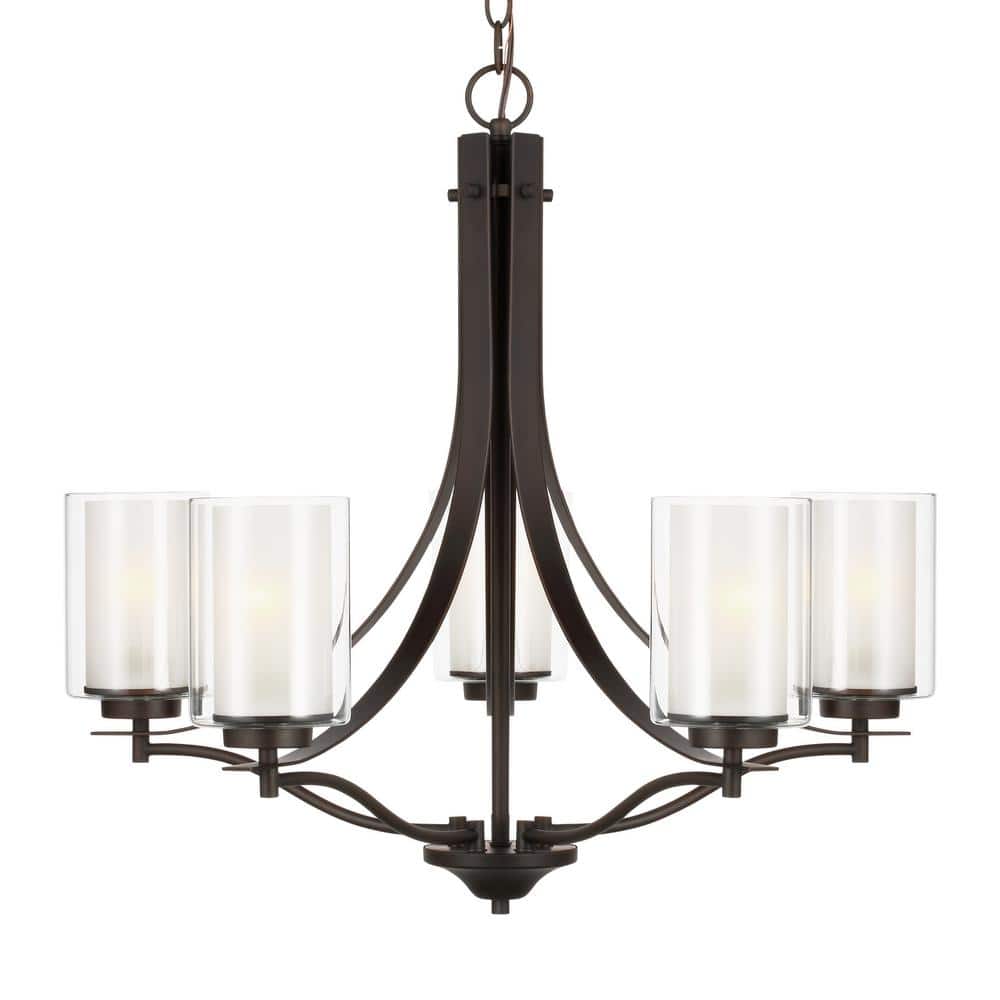 Elmwood Park Bronze 5-Light Chandelier with Satin Etched Glass