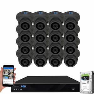 16-Channel 8MP 4TB NVR Security Camera System 16 Wired Turret Cameras 2.8mm Fixed Lens Human/Vehicle Detection Mic