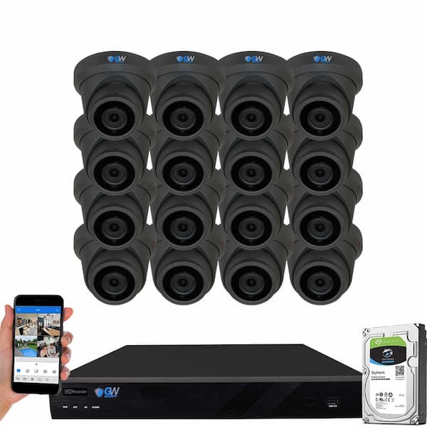 GW Security 16-Channel 8MP 4TB NVR Security Camera System 16 Wired Turret Cameras 2.8mm Fixed Lens Human/Vehicle Detection Mic