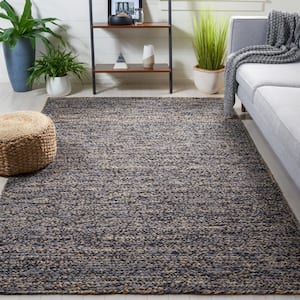 Natural Fiber Black/Beige 6 ft. x 6 ft. Abstract Distressed Square Area Rug